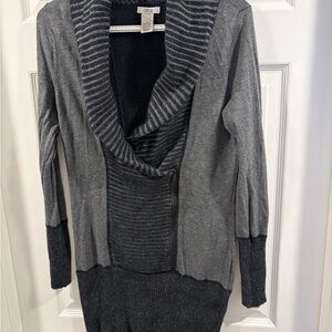 Cache Y2K Vintage Women's Gray Mini Sweater dress or Tunic Sweater Cowl Neck